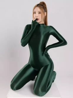 Combinaison zentai intégrale en élasthanne brillant couvrante et avec fermeture éclair dans le dos