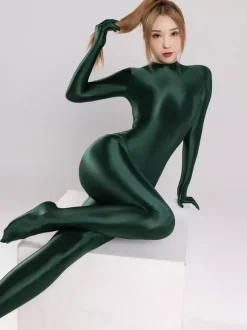 Combinaison zentai intégrale en élasthanne brillant couvrante et avec fermeture éclair dans le dos