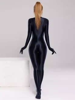 Combinaison zentai intégrale en élasthanne brillant couvrante et avec fermeture éclair dans le dos