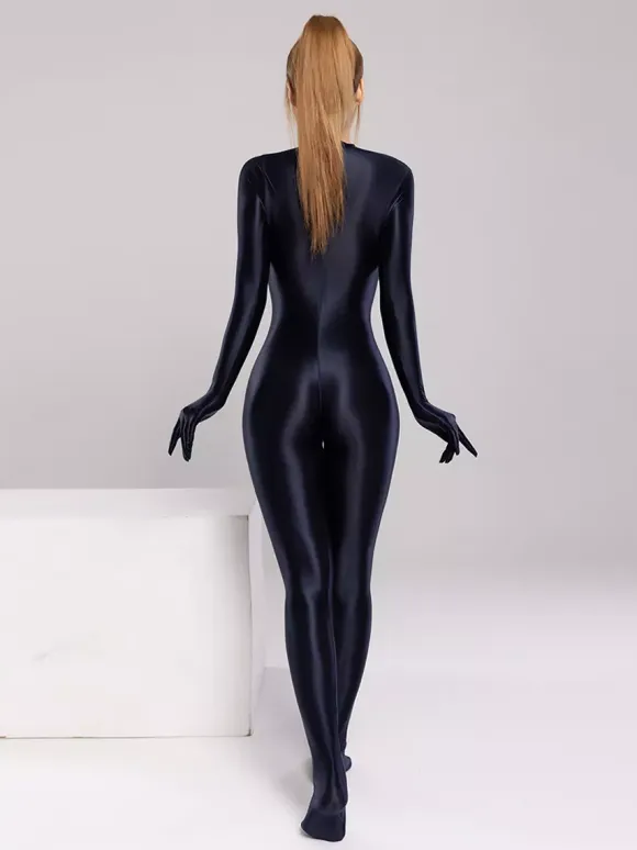Combinaison zentai intégrale en élasthanne brillant couvrante et avec fermeture éclair dans le dos