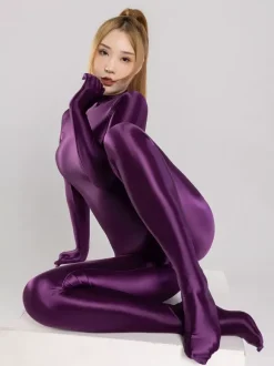 Combinaison zentai intégrale en élasthanne brillant couvrante et avec fermeture éclair dans le dos
