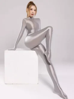 Combinaison zentai intégrale en élasthanne brillant couvrante et avec fermeture éclair dans le dos