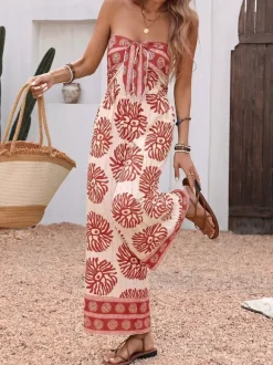 Combinaison bohème bustier à imprimé floral et jambes larges pour femme tenue de plage idéale pour les vacances