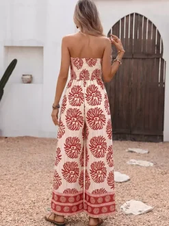 Combinaison bohème bustier à imprimé floral et jambes larges pour femme tenue de plage idéale pour les vacances