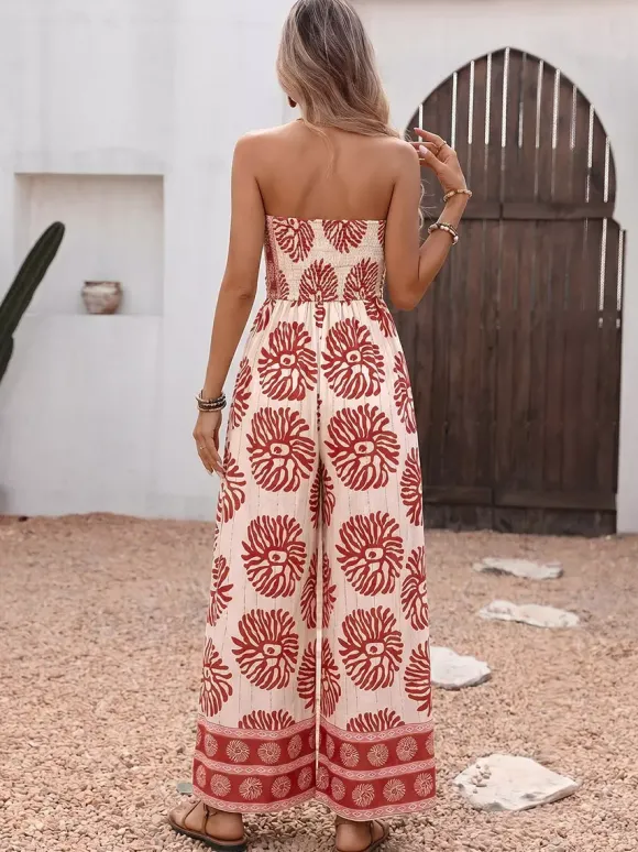 Combinaison bohème bustier à imprimé floral et jambes larges pour femme tenue de plage idéale pour les vacances