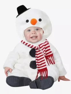 Combinaison bonhomme de neige pour Noël Combinaison en fibre de polyester blanche Écharpe Polyester Costumes de vacances de Noël Ensemble complet