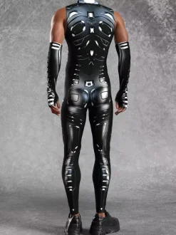 Combinaison cyberpunk pour homme imprimé robot à effet d'optique combinaison métallique