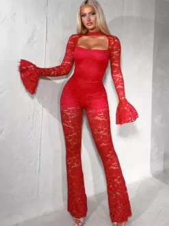 Combinaison de club décontractée en polyester manches longues col licou dentelle vêtements de club