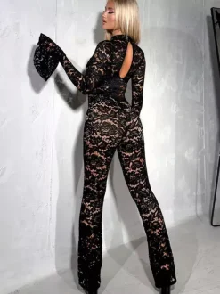 Combinaison de club décontractée en polyester manches longues col licou dentelle vêtements de club