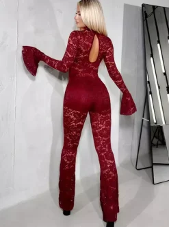 Combinaison de club décontractée en polyester manches longues col licou dentelle vêtements de club
