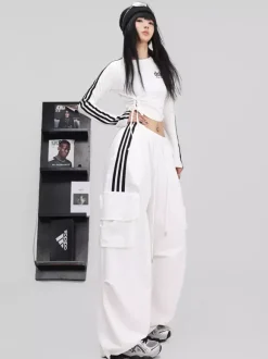 Combinaison de danse de rue pour femme tenue de jazz tendance blanche contrastée avec laçage pantalon hip-hop slim