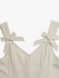 Combinaison de vacances combishort col V bretelles n艙ud papillon plissée taille haute poches plissées