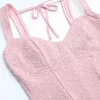 Combinaison en dentelle rose Fairycore pour femme - Combinaison évasée à nouer sur le devant - Tenue romantique d'été pour une soirée en amoureux 2026