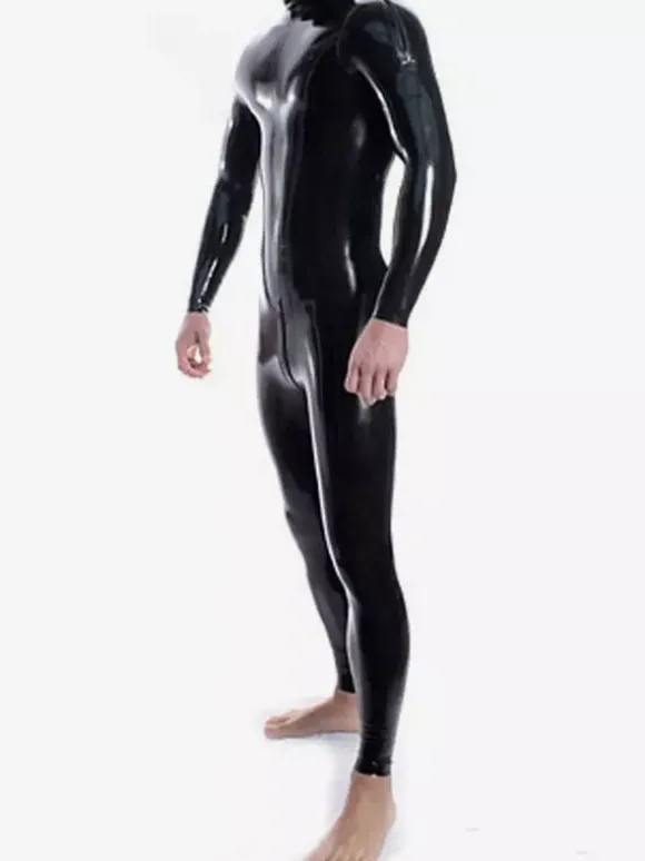 Combinaison en latex pour homme double fermeture éclair aux épaules et à l'entrejambe