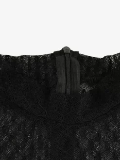Combinaison en résille à sequins pour femme - Body sexy noir transparent à manches longues - Tenue de soirée printanière 2026