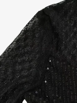 Combinaison en résille à sequins pour femme - Body sexy noir transparent à manches longues - Tenue de soirée printanière 2026