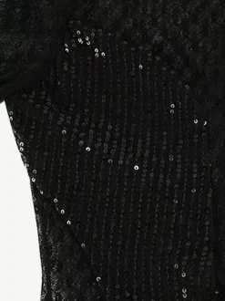 Combinaison en résille à sequins pour femme - Body sexy noir transparent à manches longues - Tenue de soirée printanière 2026