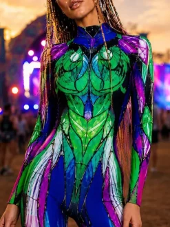 Combinaison imprimée colorée très élastique costume de cosplay d'Halloween combinaison en polyester style zentai