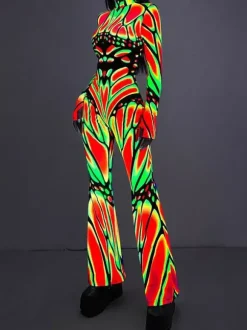 Combinaison imprimée colorée très élastique costume de cosplay d'Halloween combinaison en polyester style zentai