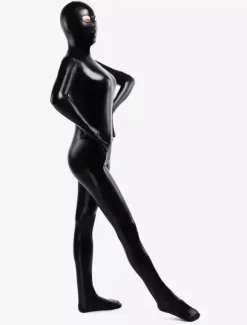 Combinaison intégrale noire unisexe Zentai yeux ouverts idéale pour les costumes de cosplay.