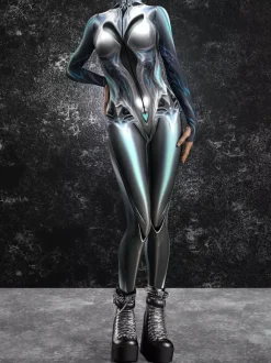 Combinaison moulante cyberpunk Zentai pour femme style Burning Man exosquelette futuriste à manches longues.