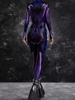 Combinaison moulante cyberpunk Zentai pour femme style Burning Man exosquelette futuriste à manches longues.