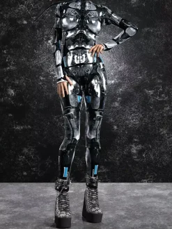 Combinaison moulante Zentai pour femme style cyberpunk futuriste manches longues style catsuit métallique