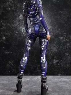 Combinaison moulante Zentai pour femme style cyberpunk futuriste manches longues style catsuit métallique