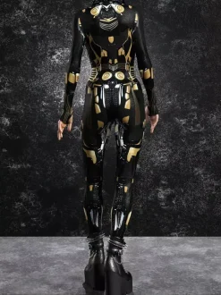 Combinaison moulante Zentai pour femme style cyberpunk futuriste manches longues style catsuit métallique