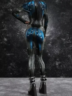 Combinaison moulante Zentai pour femme style cyberpunk futuriste manches longues style catsuit métallique