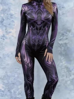 Combinaison néon déguisement impression numérique 3D combinaison phosphorescente UV style Zentai costume de cosplay d'Halloween en polyester.