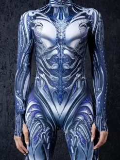 Combinaison néon déguisement impression numérique 3D combinaison phosphorescente UV style Zentai costume de cosplay d'Halloween en polyester.