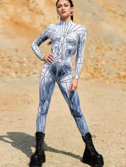 Combinaison néon déguisement impression numérique 3D combinaison phosphorescente UV style Zentai costume de cosplay d'Halloween en polyester.