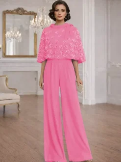 Combinaisons deux pièces pour la mère de la mariée col rond manches courtes n艙uds robes d'invitée de mariage
