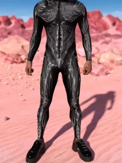 Combinaisons Zentai à motifs Combinaison mécanique Steampunk noire Combinaison intégrale Cyberpunk imprimée en 3D