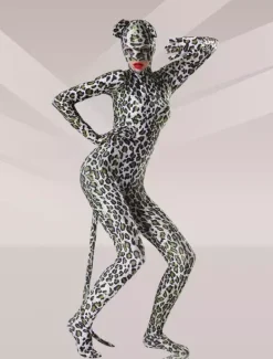 Combinaisons zentai animales Toussaint Cosplay Costume de zentai multicolore à motif léopard en lycra spandex face ouverte Déguisements Halloween