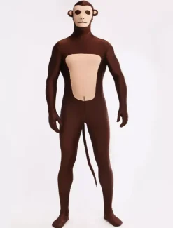 Combinaisons zentai animales Toussaint Cosplay Costume de zentai marron foncé de Singe motifs d'animaux en lycra spandex Déguisements Halloween