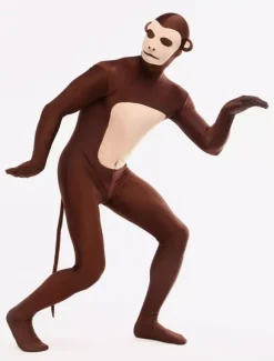 Combinaisons zentai animales Toussaint Cosplay Costume de zentai marron foncé de Singe motifs d'animaux en lycra spandex Déguisements Halloween