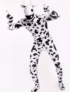 Combinaisons zentai animales Toussaint Cosplay Costume de zentai blanc de Vache motifs d'animaux en lycra spandex enveloppé Déguisements Halloween