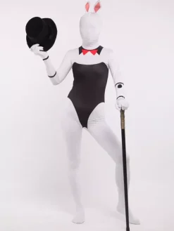 Combinaisons zentai animales Combinaisons Zentai pour adultes Sexy Playboy Bunny Blanc Lycra Spandex Color Block Costumes complets du corps