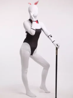 Combinaisons zentai animales Combinaisons Zentai pour adultes Sexy Playboy Bunny Blanc Lycra Spandex Color Block Costumes complets du corps