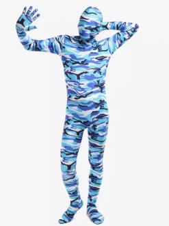 Combinaisons zentai camouflage Toussaint Cosplay Costume de zentaï enveloppé unisexe en lycra spandex multicolore camouflage bleu Déguisements Halloween
