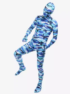 Combinaisons zentai camouflage Toussaint Cosplay Costume de zentaï enveloppé unisexe en lycra spandex multicolore camouflage bleu Déguisements Halloween