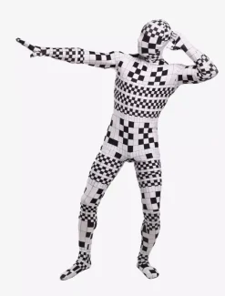 Combinaisons zentai motifs Vêtement de zentai beau blanc imprimé géométrique en lycra spandex enveloppé Déguisements Halloween