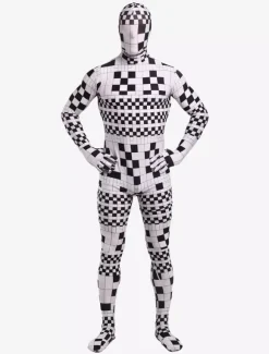 Combinaisons zentai motifs Vêtement de zentai beau blanc imprimé géométrique en lycra spandex enveloppé Déguisements Halloween
