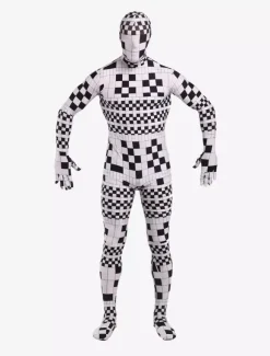 Combinaisons zentai motifs Vêtement de zentai beau blanc imprimé géométrique en lycra spandex enveloppé Déguisements Halloween