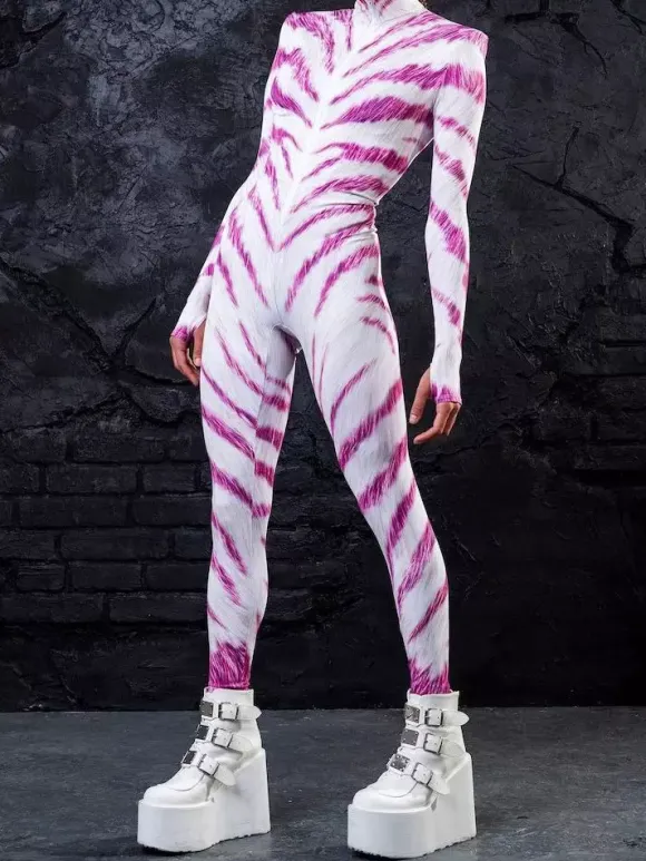 Combinaisons zentai motifs Halloween Costumes de cosplay combinaison de fête d'Halloween combinaisons de carnaval pour femme vêtements de corps zentai costume de zèbre rose