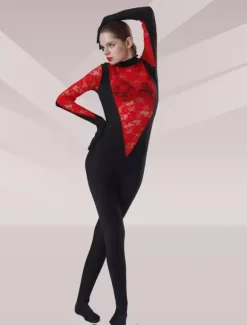 Combinaisons zentai motifs Costume de zentai noir avec dentelle en lycra spandex collant Déguisements Halloween
