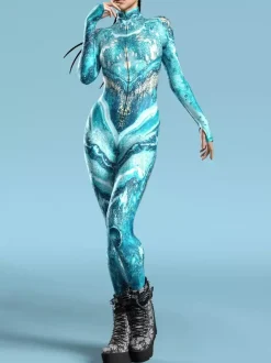 Combinaisons zentai motifs Halloween Costumes de cosplay tie-dye océan combinaison de fête d'Halloween combinaisons de carnaval pour femme vêtements zentai collants une pièce
