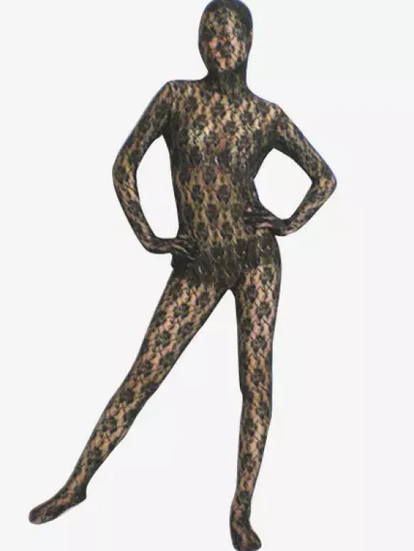 Combinaisons zentai motifs Vêtement de Zentai Transparent Noir en Dentelle Jacquard Déguisements Halloween